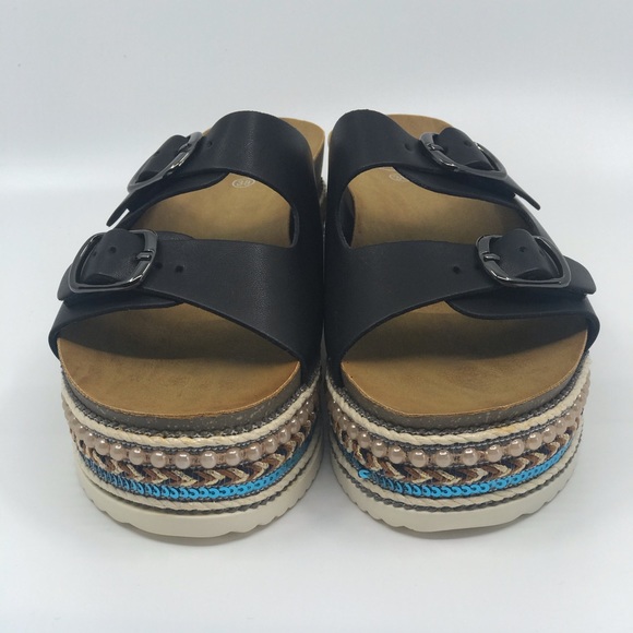 EXE Shoes Exe Leather Embellished Comfort Wedge Slide